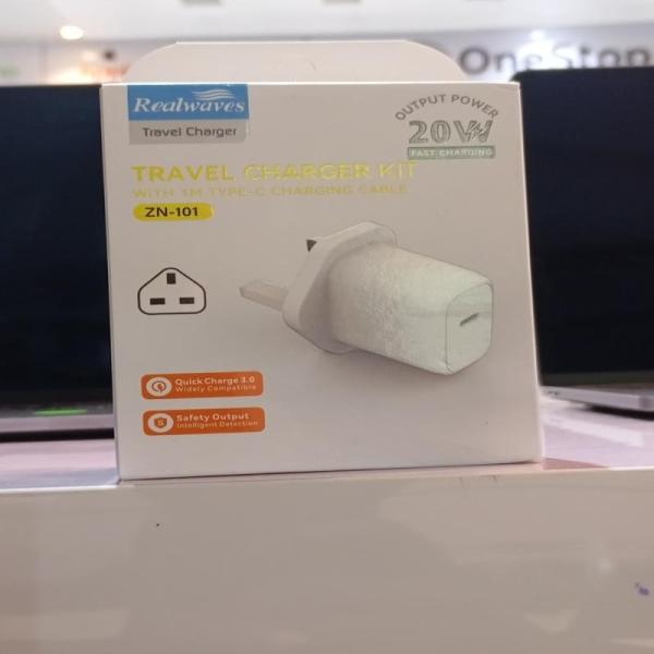 RealWaves Travel Charger - ZN-101 White - Type c Adapter + Cable