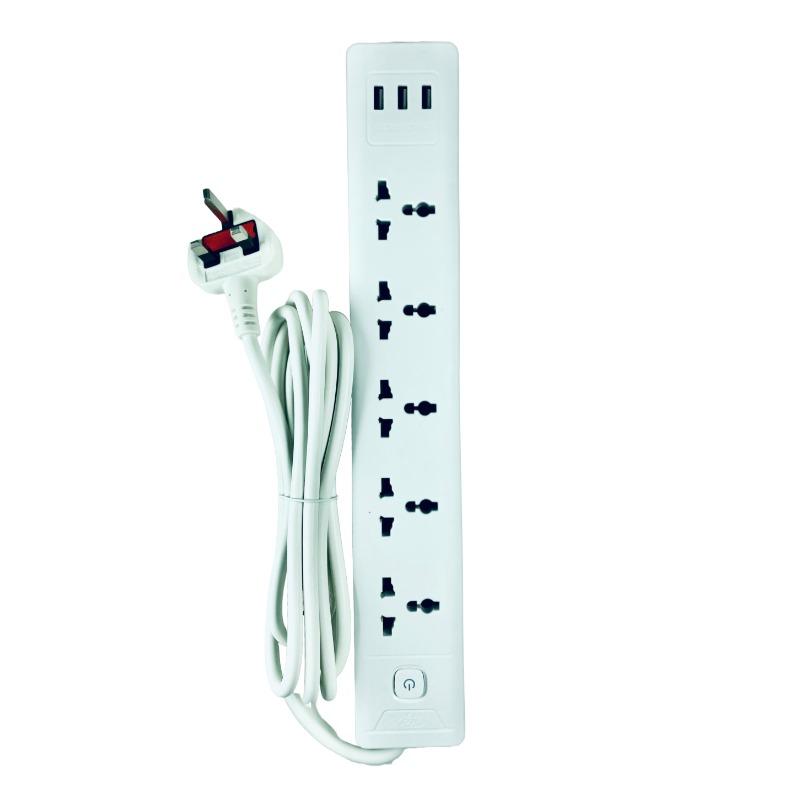 itel 5 Sockets Extension Box With 3 USB Ports - White