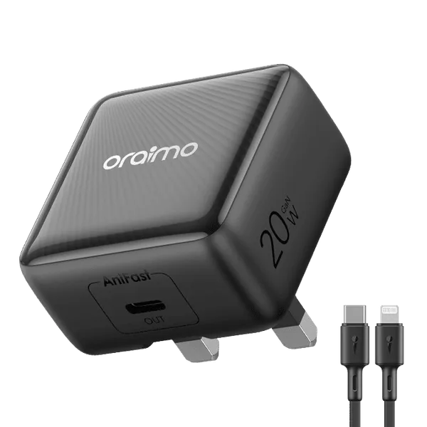 Oraimo PowerCube 20 Chic 20W GaN Wall Charger Kit with Type-C to Lightning Cable